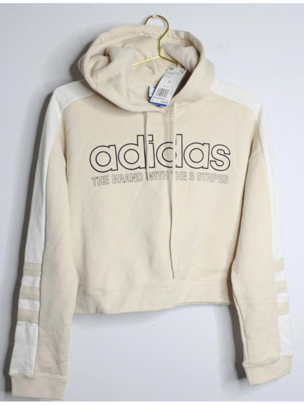 NWT Adidas Tan Cream Crop Pullover Hoodie - Small